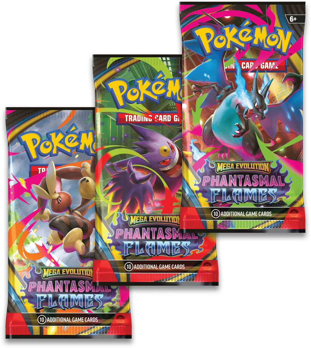 Pokémon TCG Phantasmal Flames triple pack display highlights the Weavile promo and boosters.