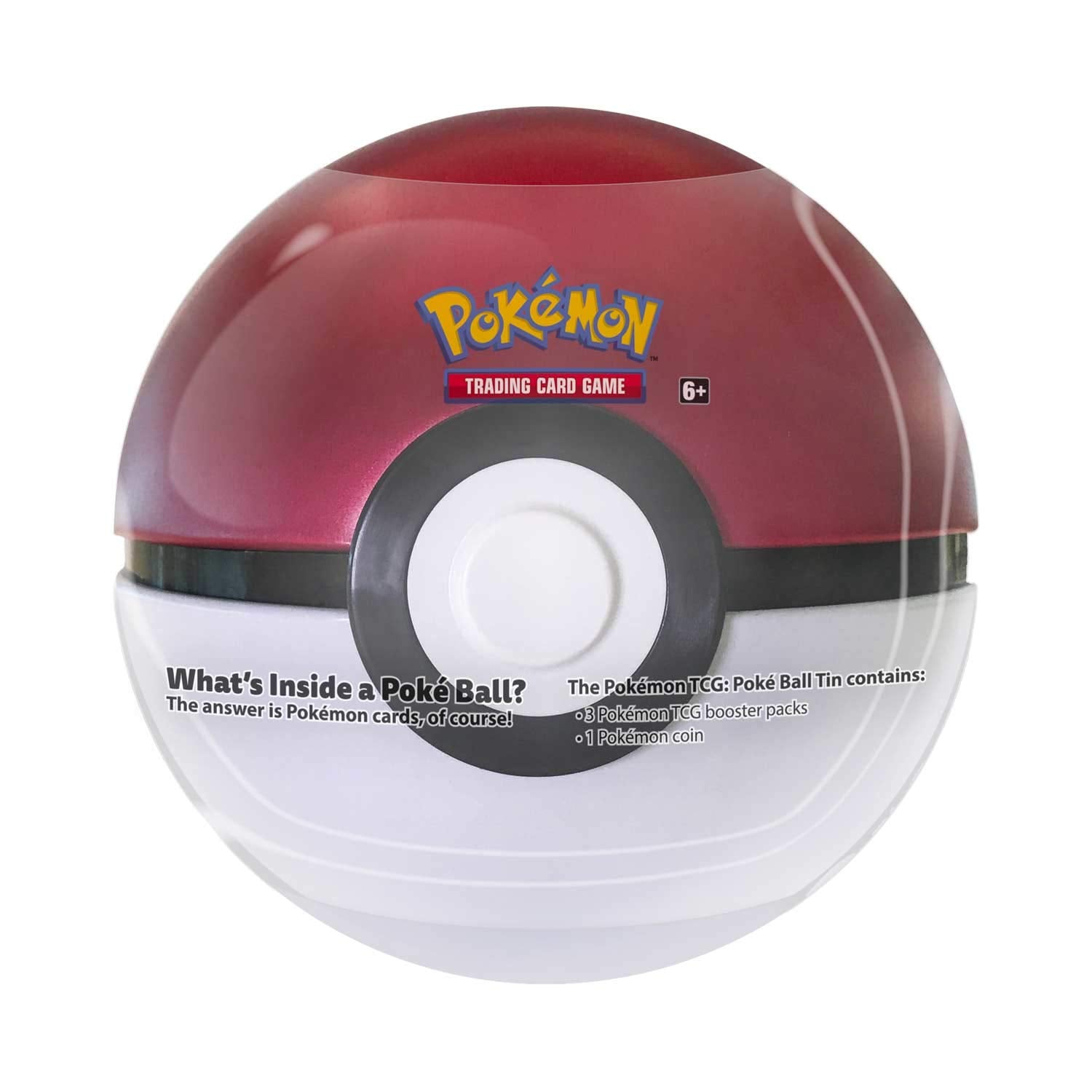 Pokémon TCG Poke Ball Tin Red front view with three booster packs