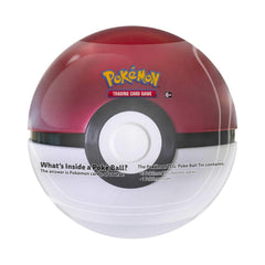 Pokémon TCG Poke Ball Tin Red front view with three booster packs