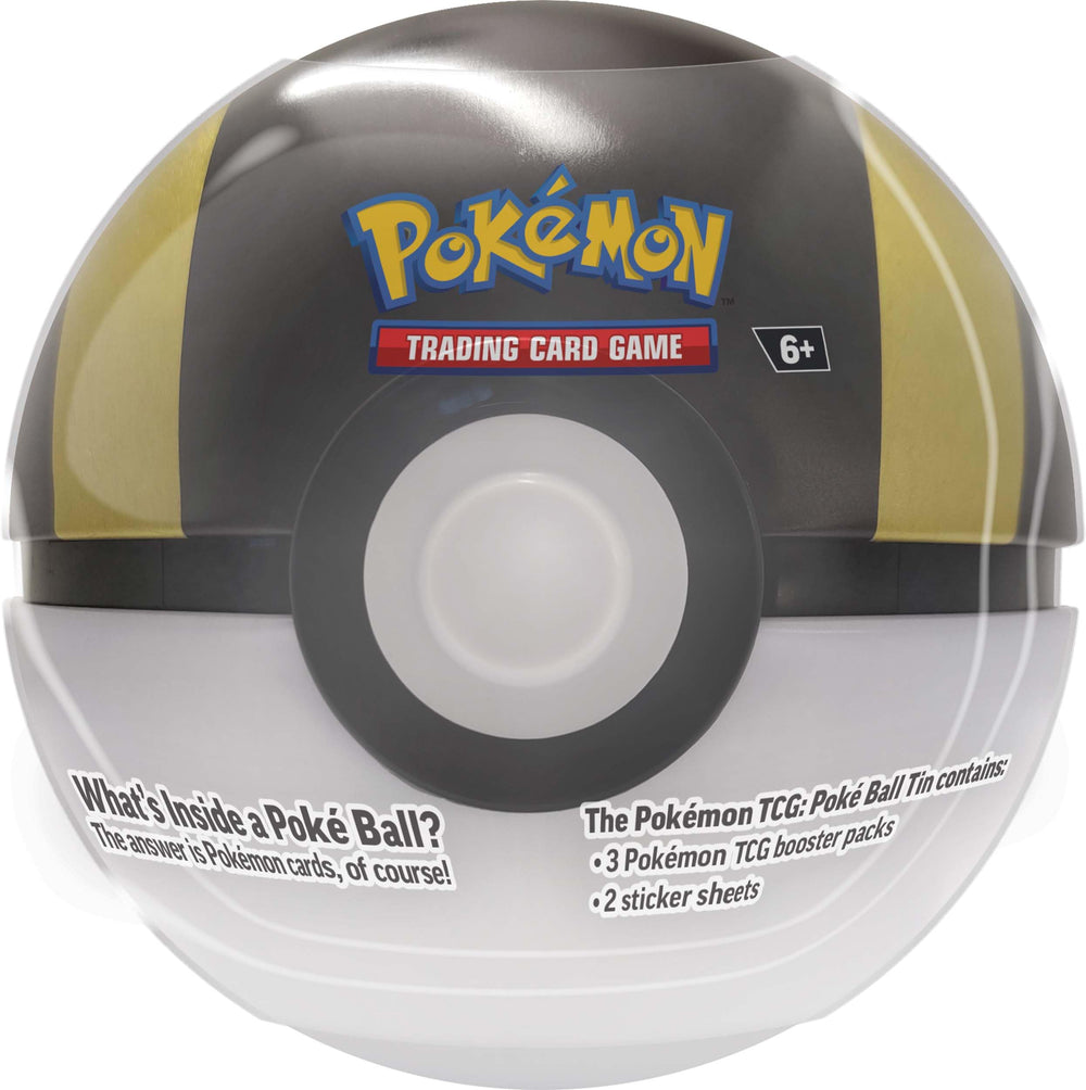 Pokemon TCG Q4 Poke Ball Tins packaging closeup, sturdy and collectible.