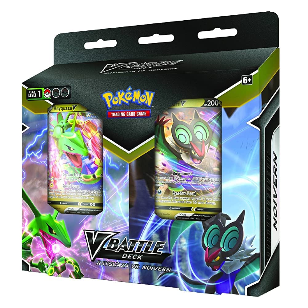 Pokémon TCG Rayquaza V vs Noivern V deck front view, ready-to-play duel setup.