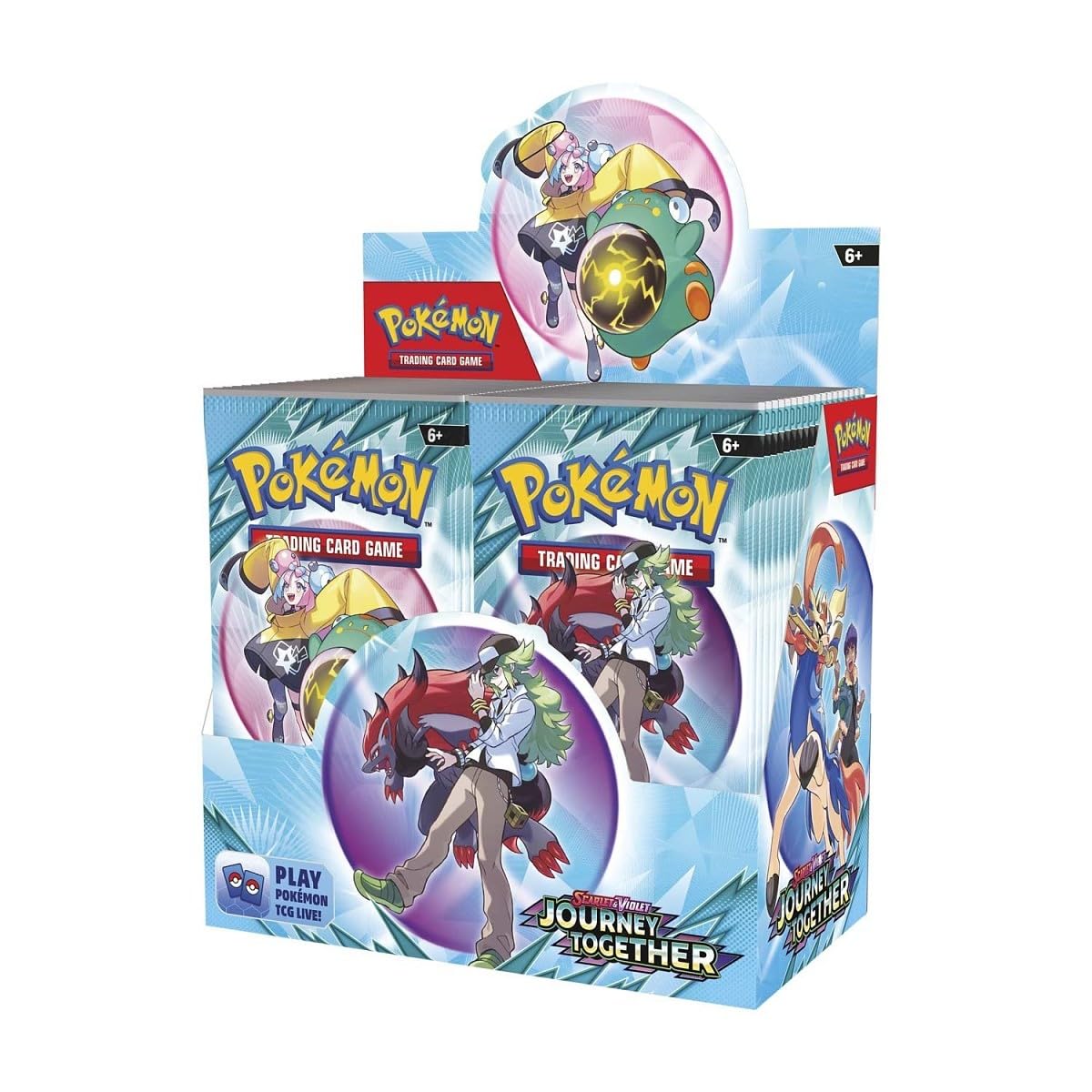 Pokemon TCG Scarlet & Violet Journey Together booster display shows 36 packs for diverse deck-building