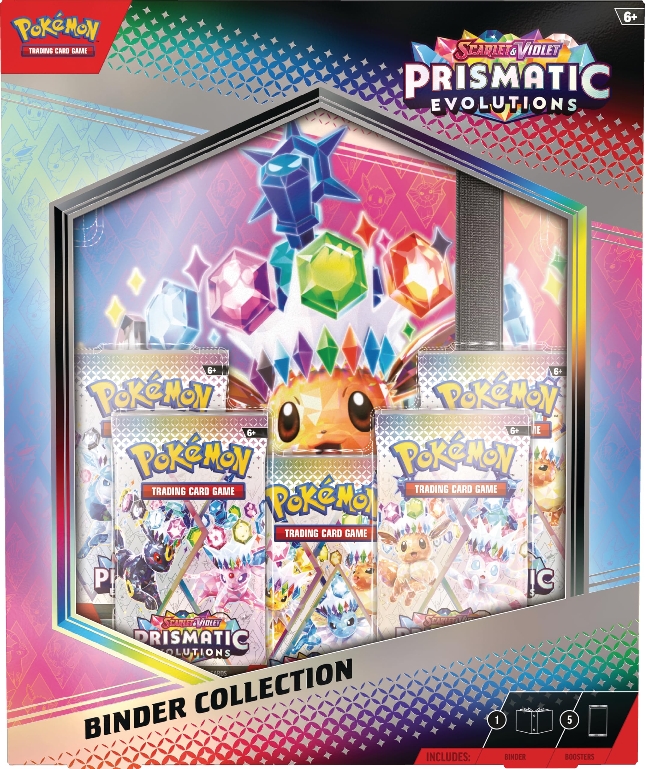 Pokemon TCG Scarlet and Violet Prismatic Evolutions binder for organized card storage.