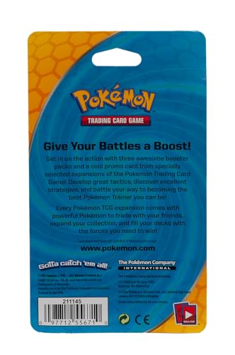 Pokémon TCG three blister packs displayed for quick deck upgrades.