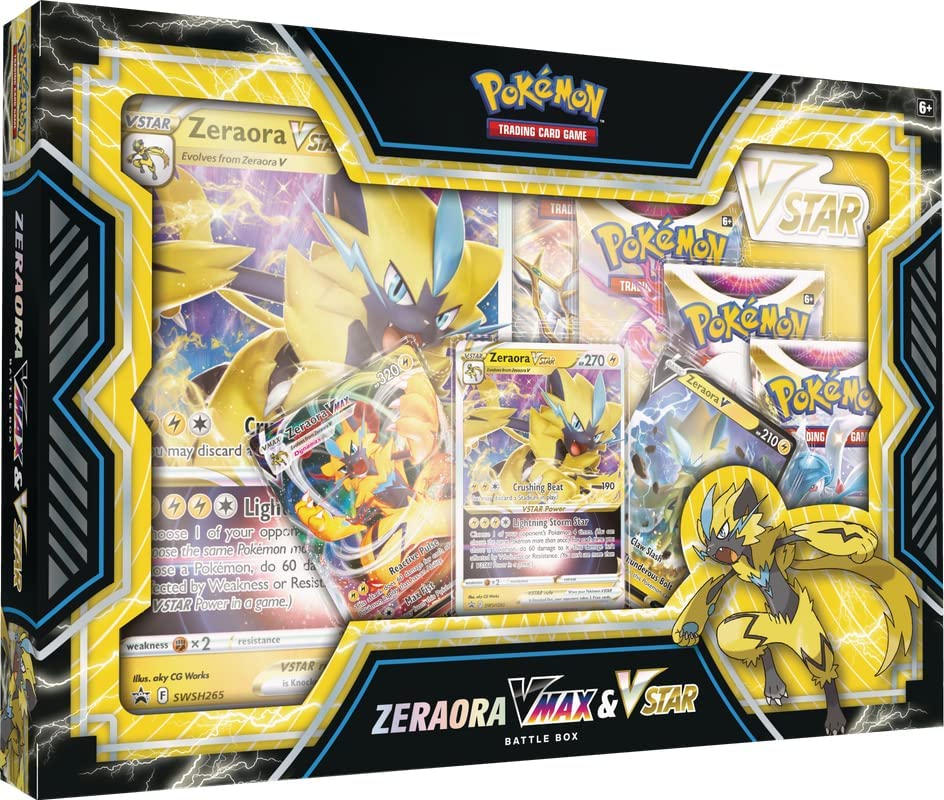 Pokemon Zeraora VMAX VSTAR Battle Box VSTAR marker displayed with etched promo cards
