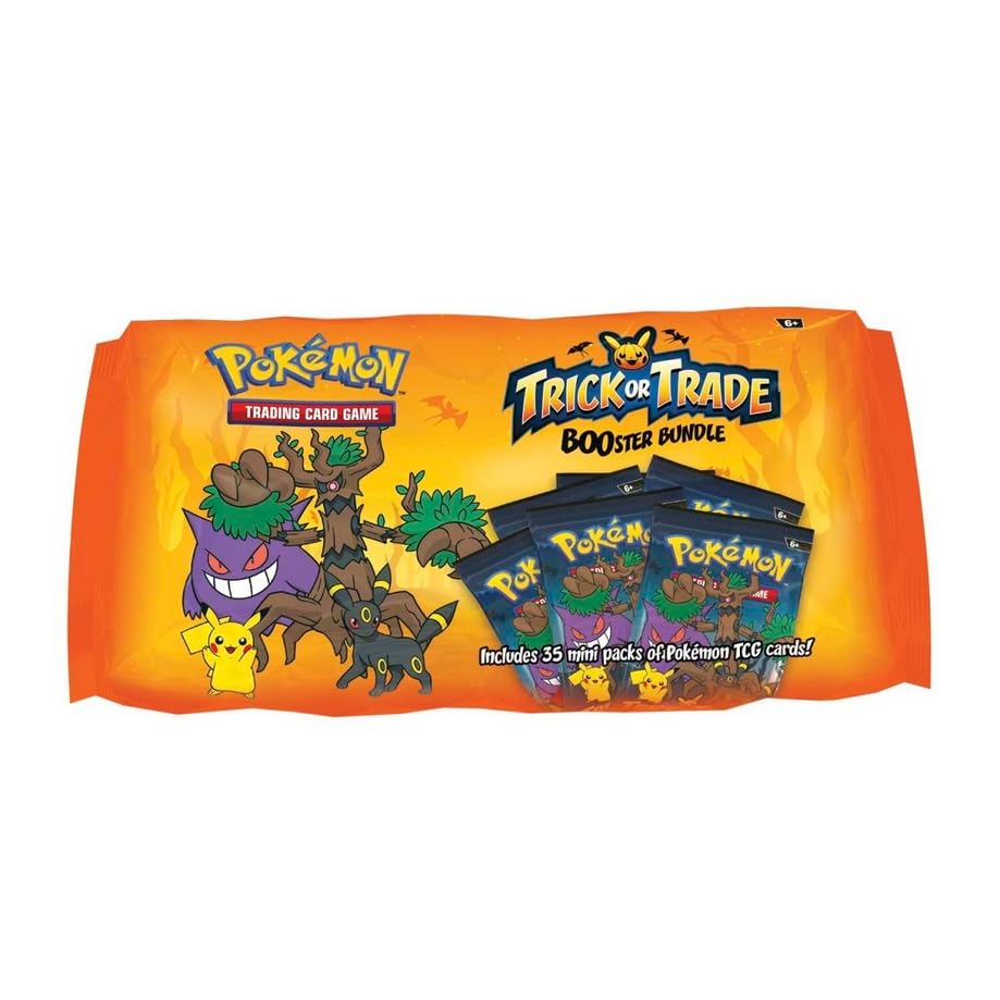 Pokemon Trick or Trade booster bundle box front, perfect for Halloween collection fun.