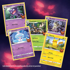 Pokémon Trick or Trade Halloween booster bundle inside view highlights mini packs ready to trade