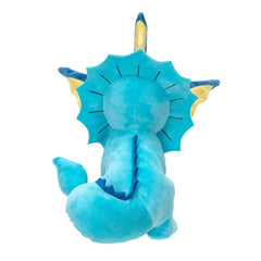 Vaporeon plush face shot highlighting eyes and stitching.