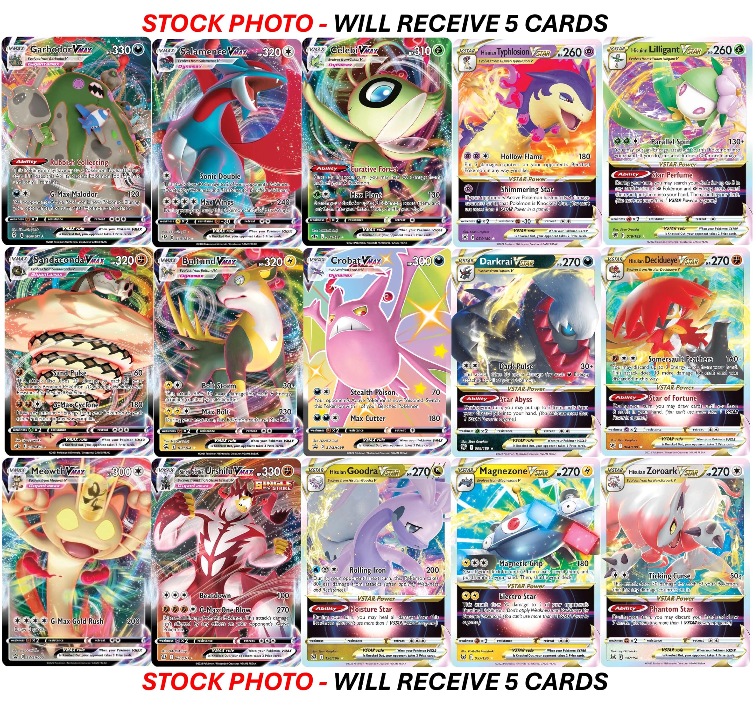 Pokemon five-card VMAX/VSTAR set with premium stock for durability.