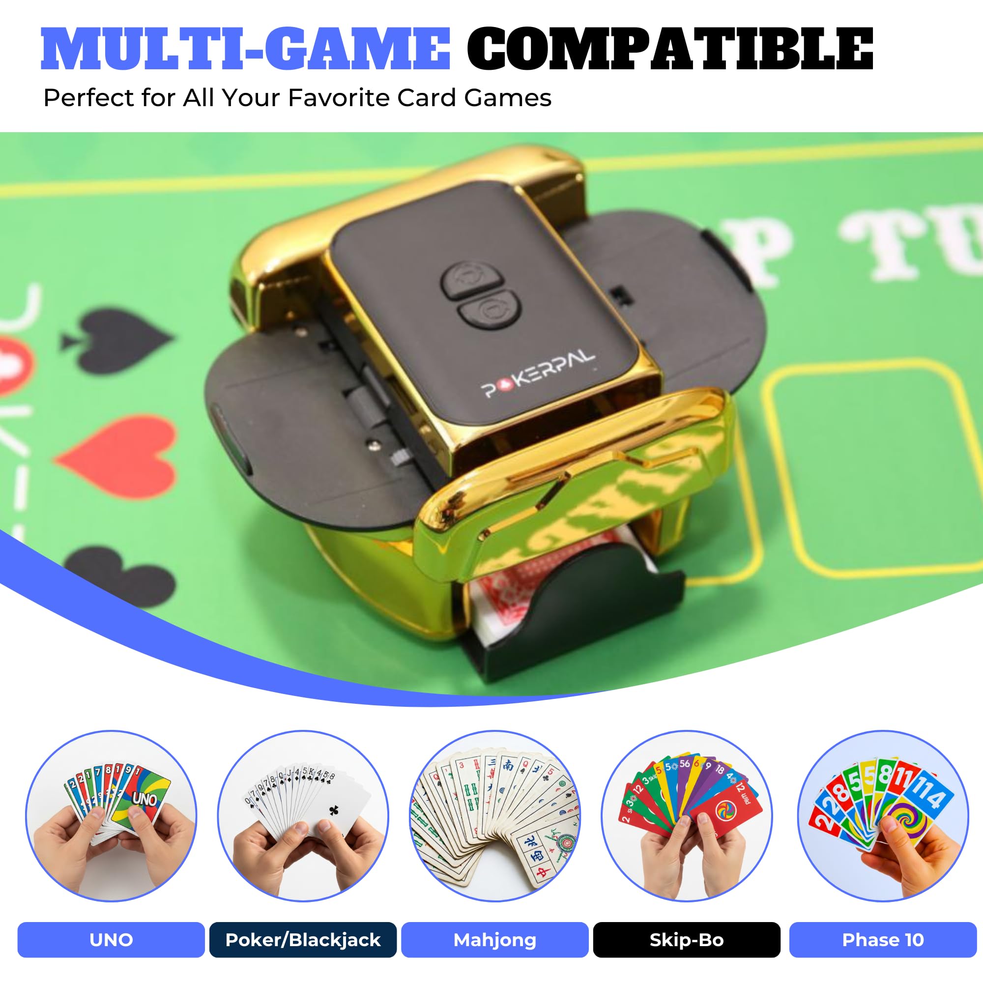 POKERPAL USB-C rechargeable shuffler charging indicator, eco-friendly convenience.
