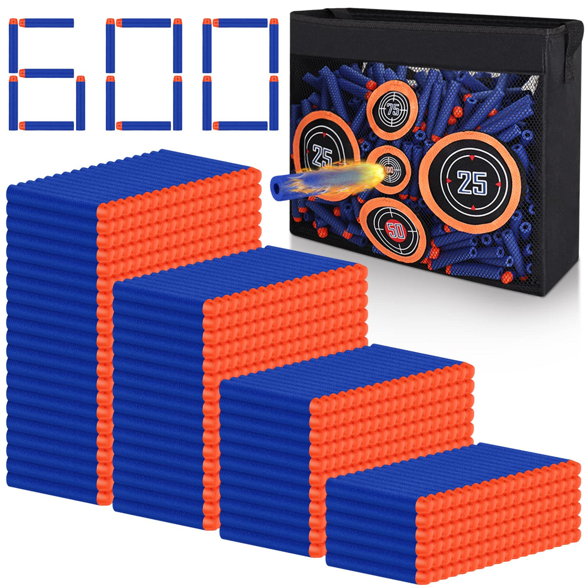 Pokiiulk 600pcs darts pack shown for quick Nerf refills and extended play