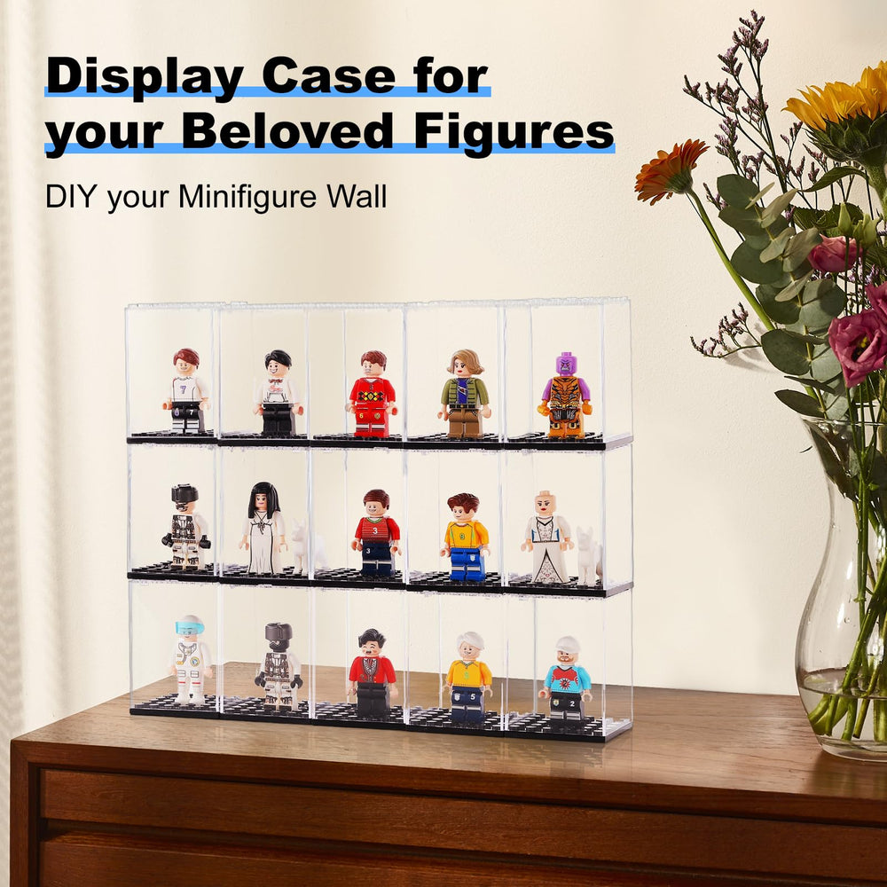 Pokiiulk black frame complements shelves while guarding figures from dust.