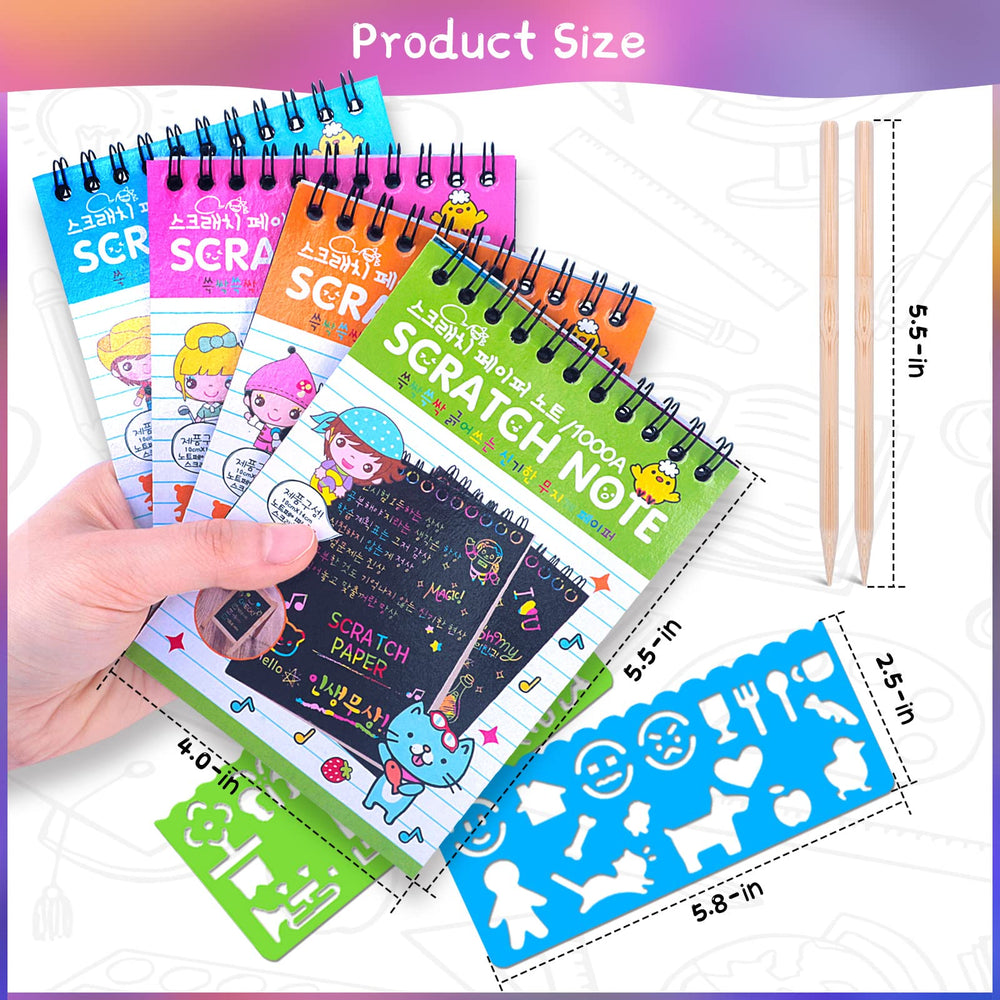 Pokonboy scratch art notes kit showing 24 notebooks with colorful scratch pages.