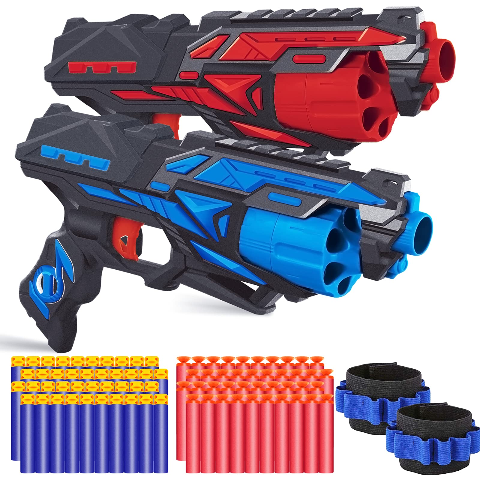 POKONBOY two-pack blaster guns with rotating drum for dynamic play indoors or outdoors.