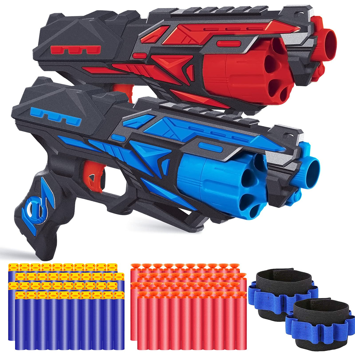 POKONBOY two-pack blaster guns with rotating drum for dynamic play indoors or outdoors.