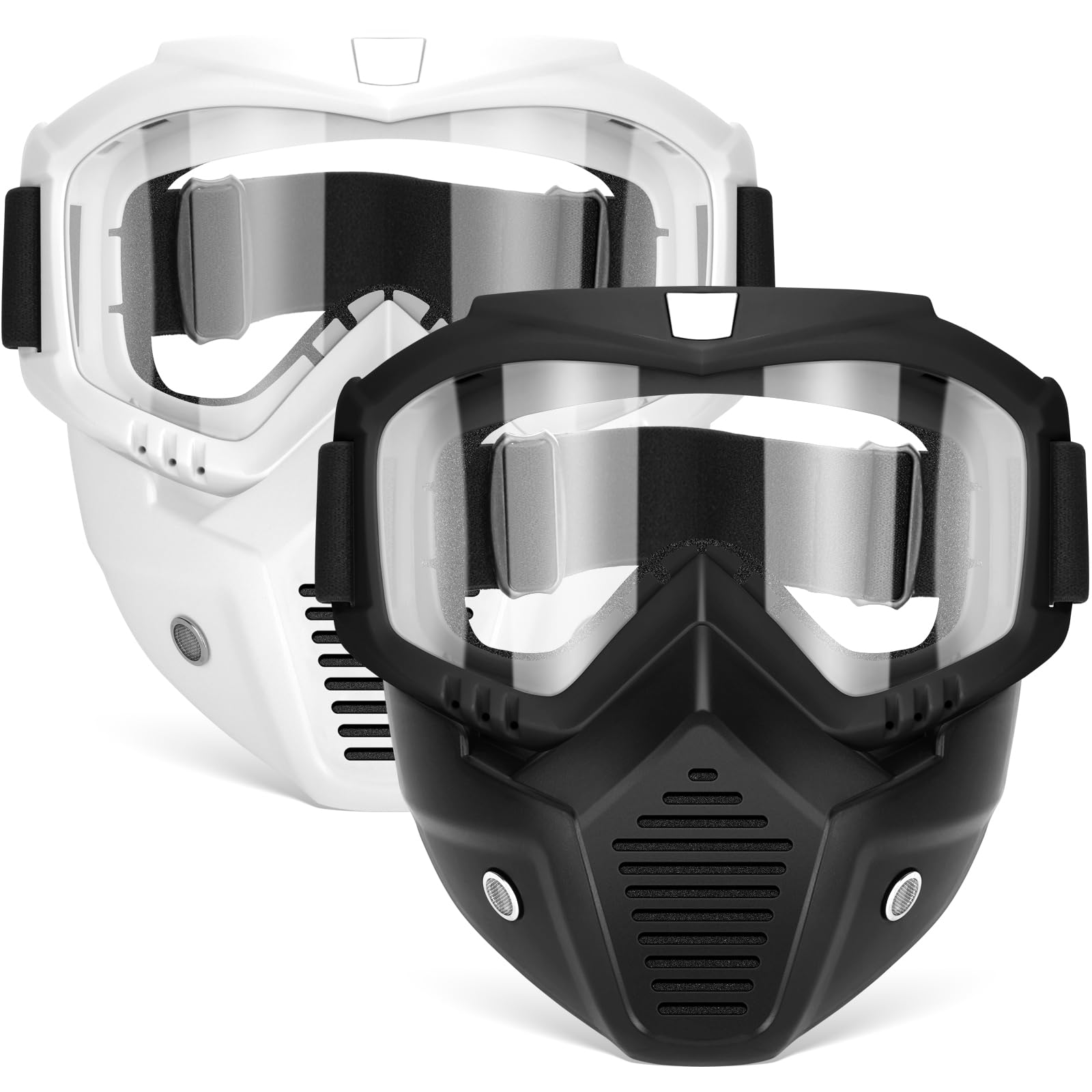 POKONBOY two-pack detachable masks in black and white for Nerf battles, easy team color coding.