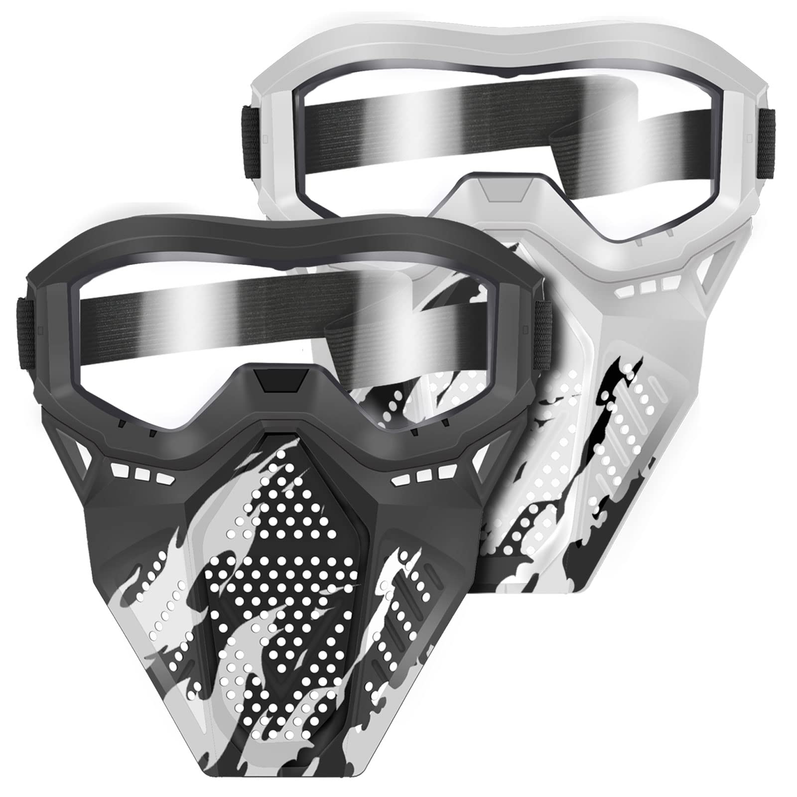 POKONBOY tactical mask in white with goggles for safe Nerf play.