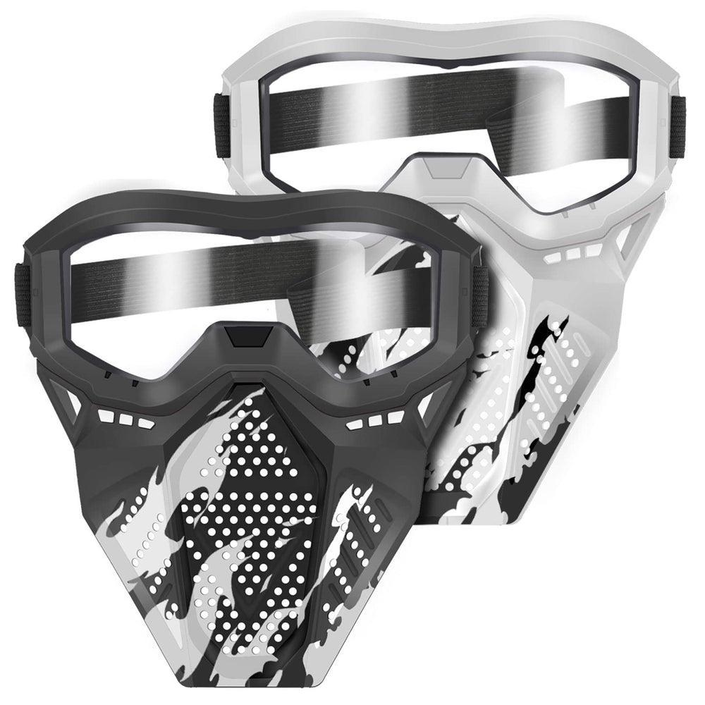 POKONBOY tactical mask in white with goggles for safe Nerf play.