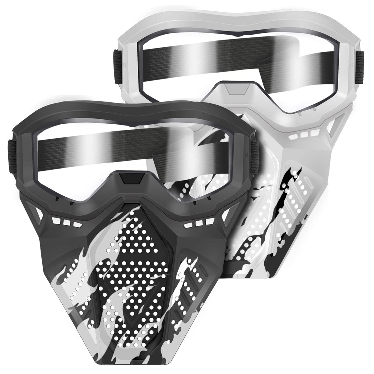 POKONBOY tactical mask in white with goggles for safe Nerf play.
