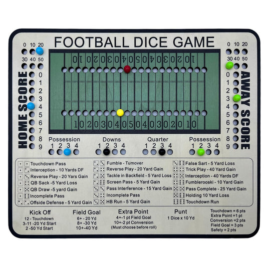 Poliveyy Football Dice Game board with field layout and scoring track for tabletop play