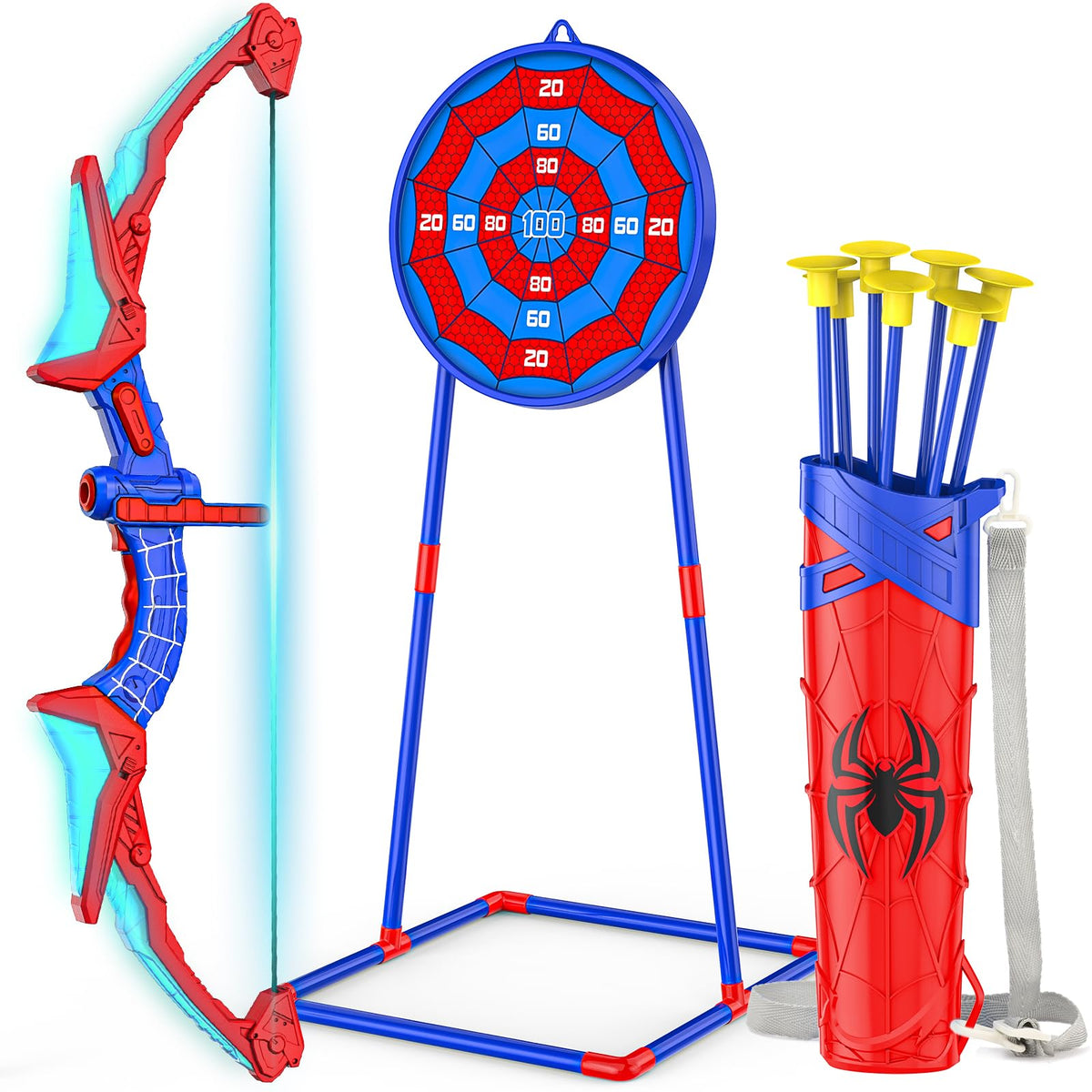 Polkoliye bow and arrow set with LED bow and kid-friendly grip for accurate aiming.