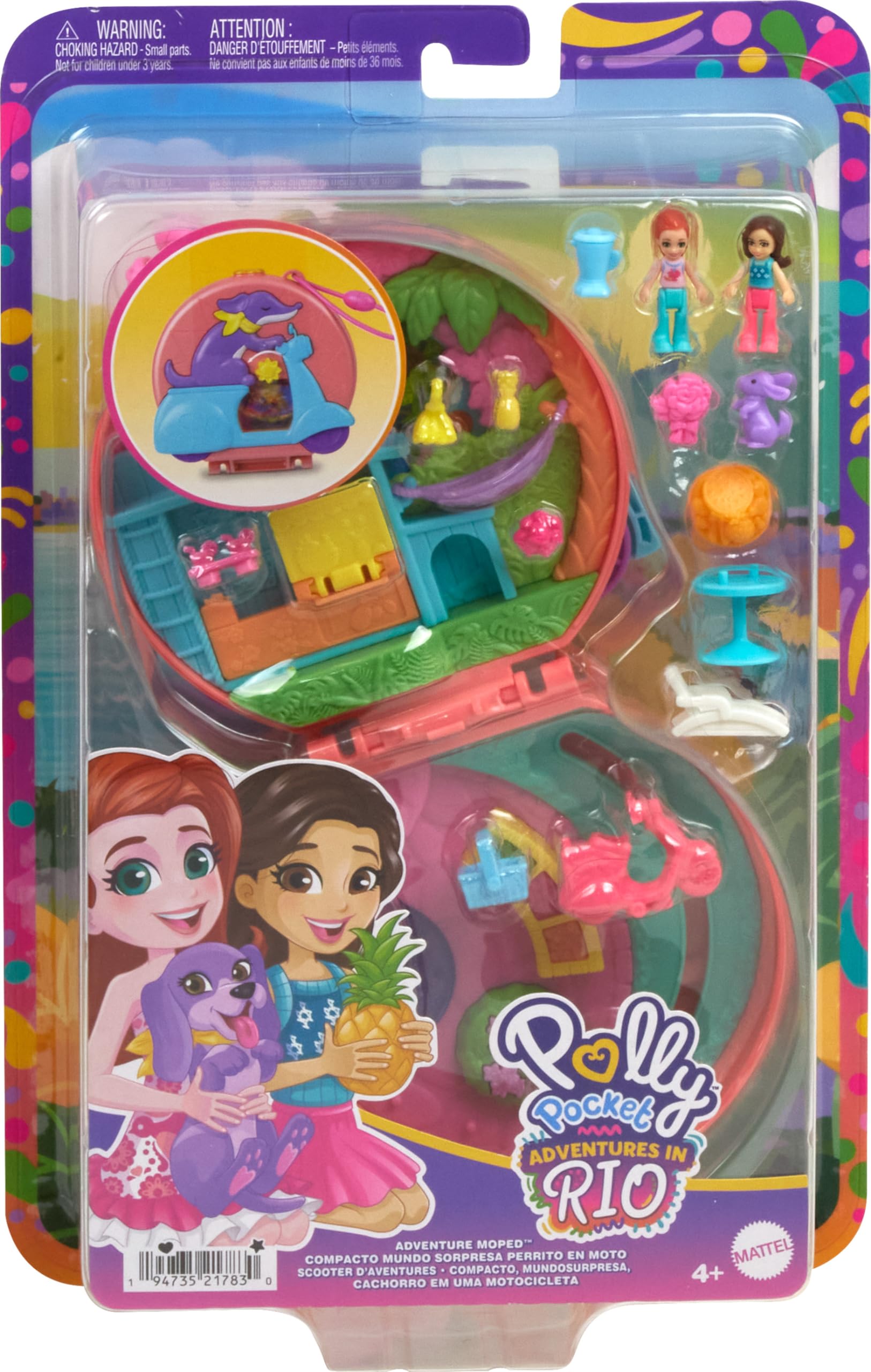 Polly Pocket Adventure Moped Compact park fountain setup supports imaginative adventures on the go.