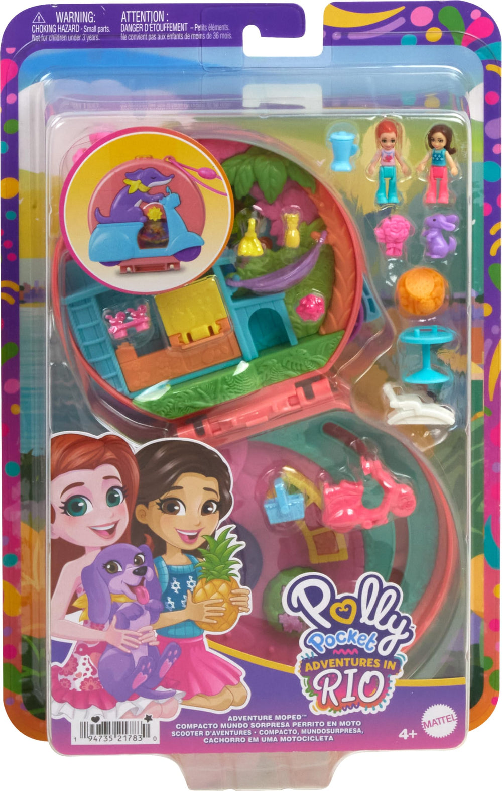 Polly Pocket Adventure Moped Compact park fountain setup supports imaginative adventures on the go.