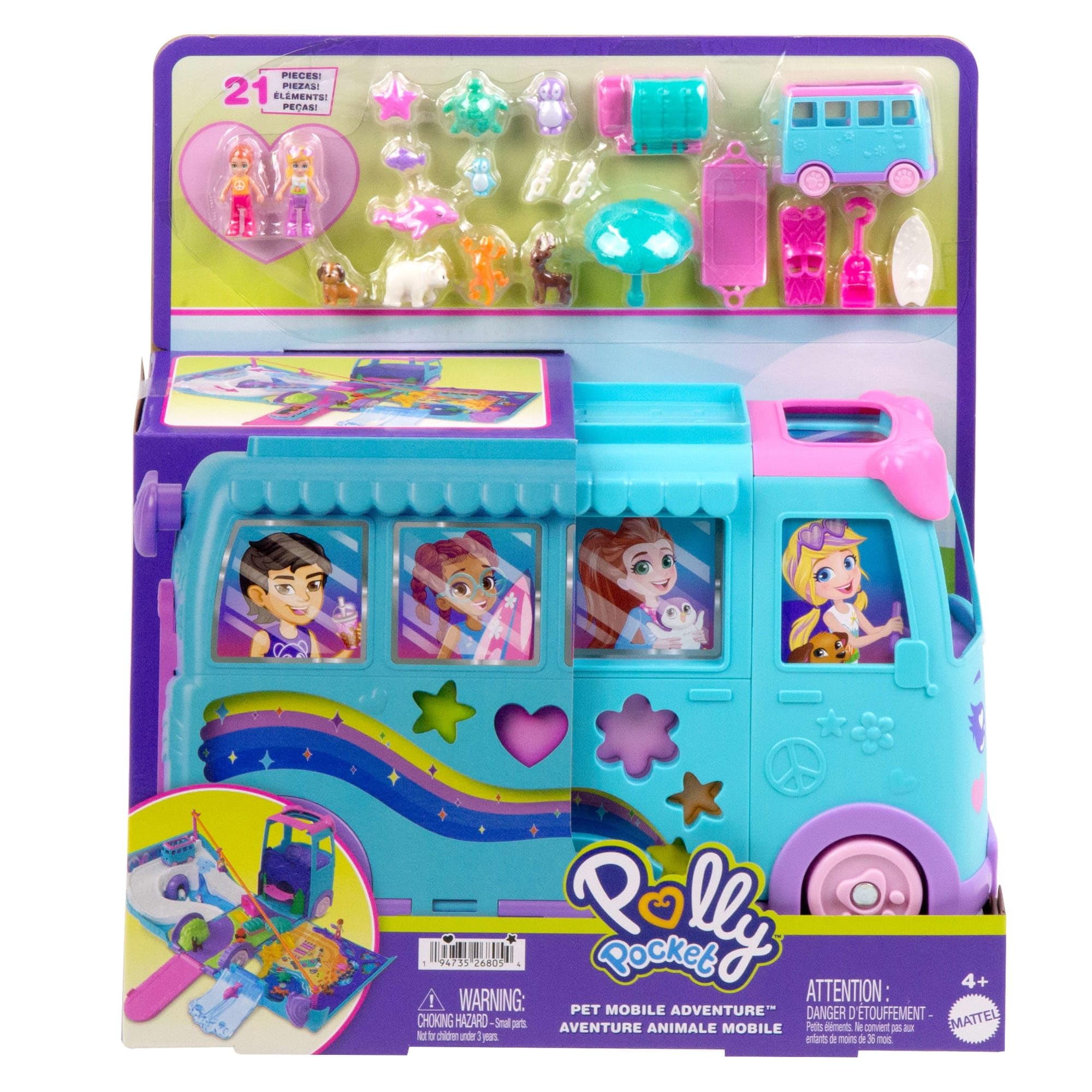 Pink dolphin surfing moment adds action-packed pretend water fun.