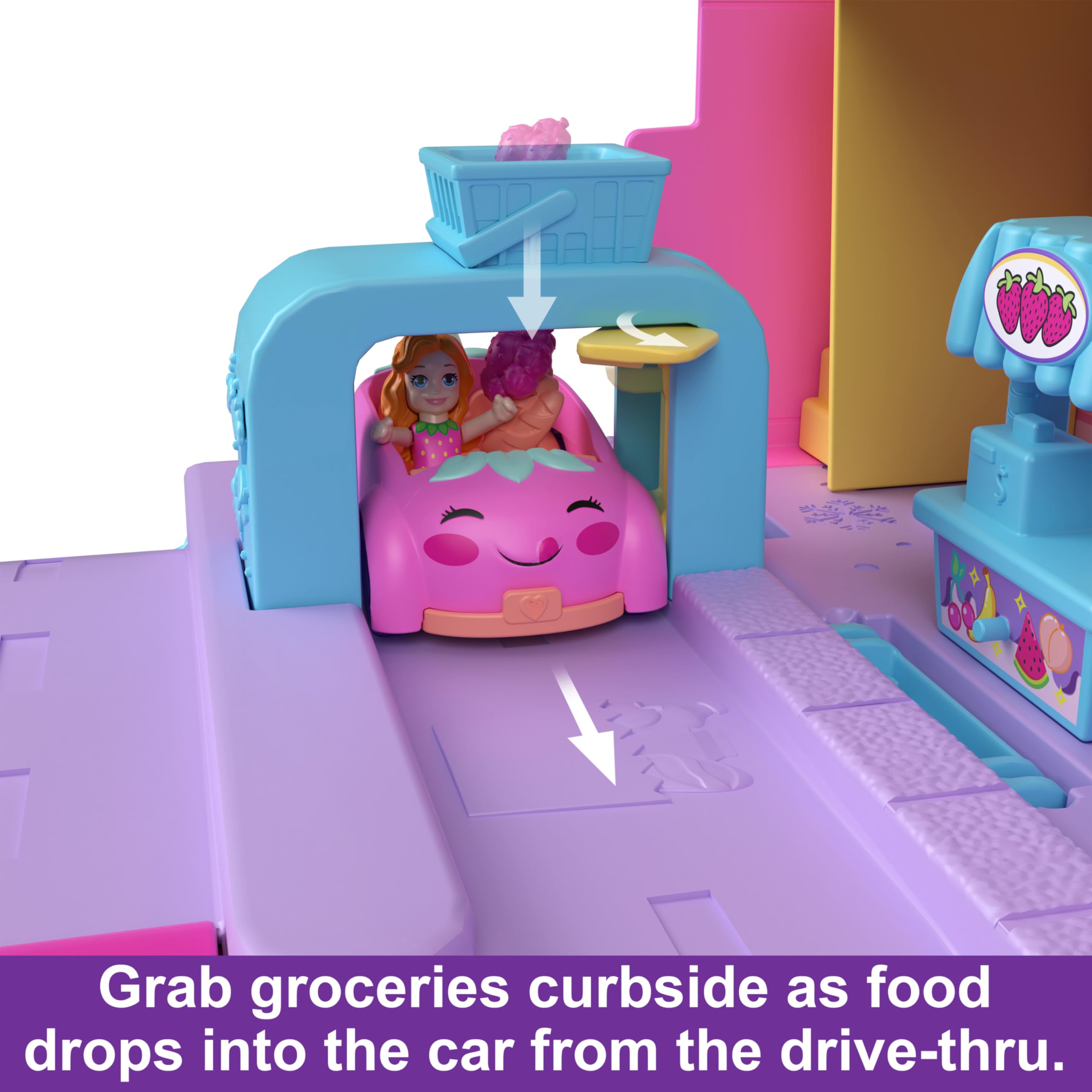 Polly Pocket Fresh Market checkout station supports simple, realistic transaction play.