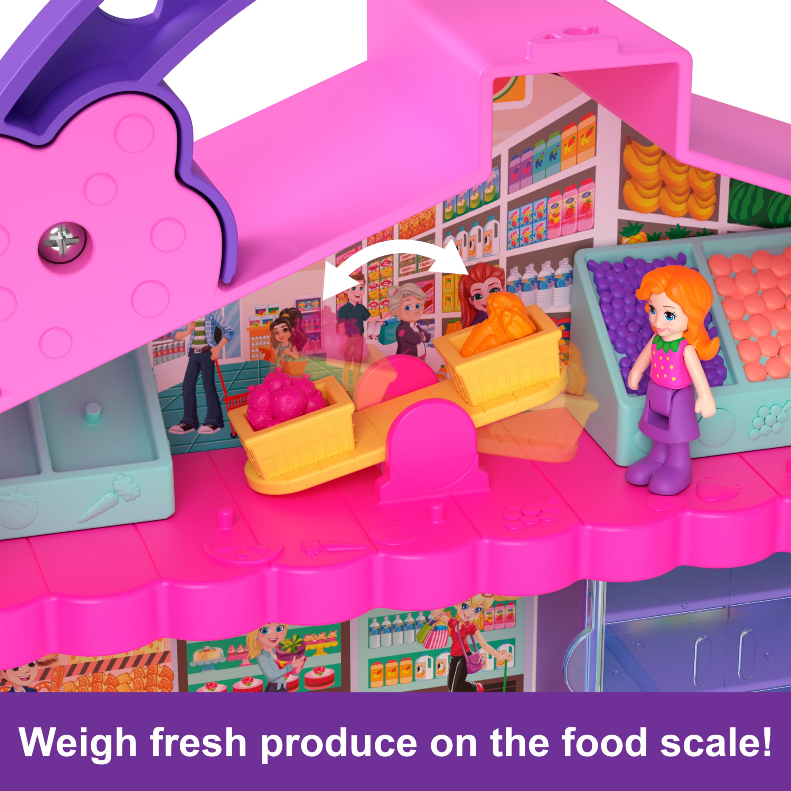 Polly Pocket Fresh Market speedbump cow ride adds surprise during the exit.