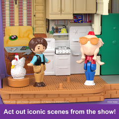 Chandler's apartment scene with pet chicken for playful care moments