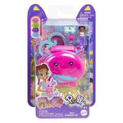 Polly Pocket heart clip keeps compacts together for carry-along play.