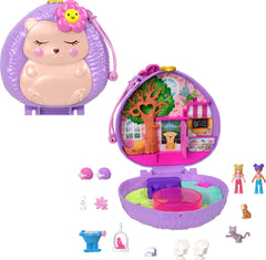 Polly Pocket Hedgehog Coffee Shop compact exterior with flower fidget spinner for portable play.