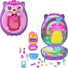 Polly Pocket Hedgehog Purse opens to nursery and garden worlds for adventures.