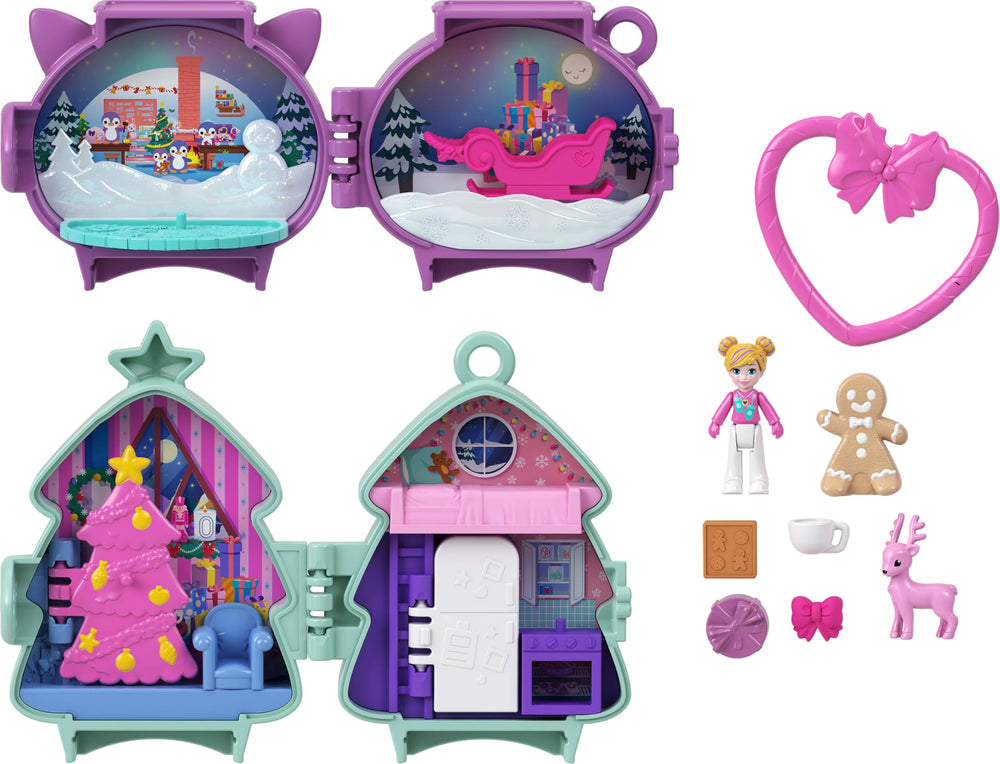 Polly Pocket Holiday Connects clip and backpack attachment, easy travel-friendly carry.
