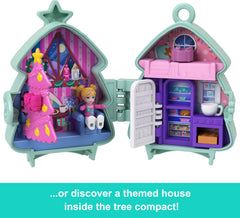 Polly Pocket Holiday Connects inside tree playhouse, cozy living spaces revealed.