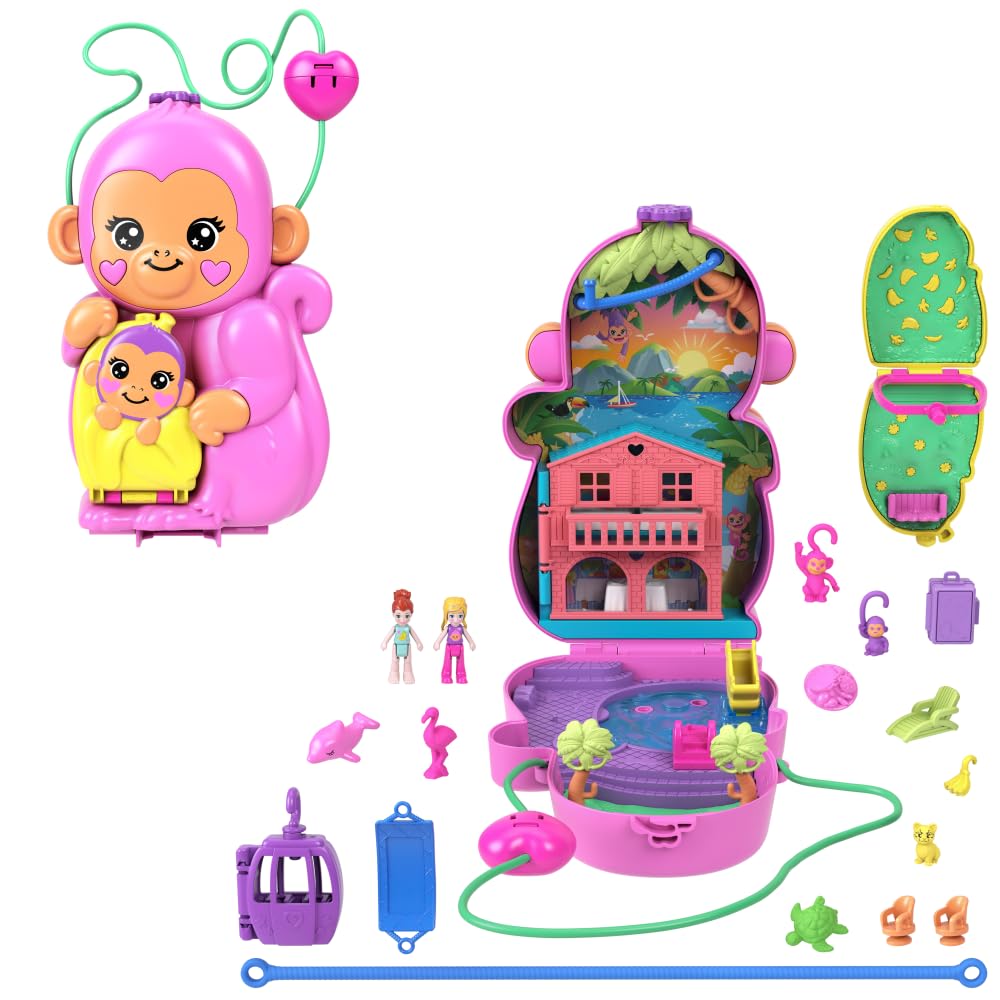 Polly Pocket Momma Monkey purse: portable 2-in-1 playset for adventures.