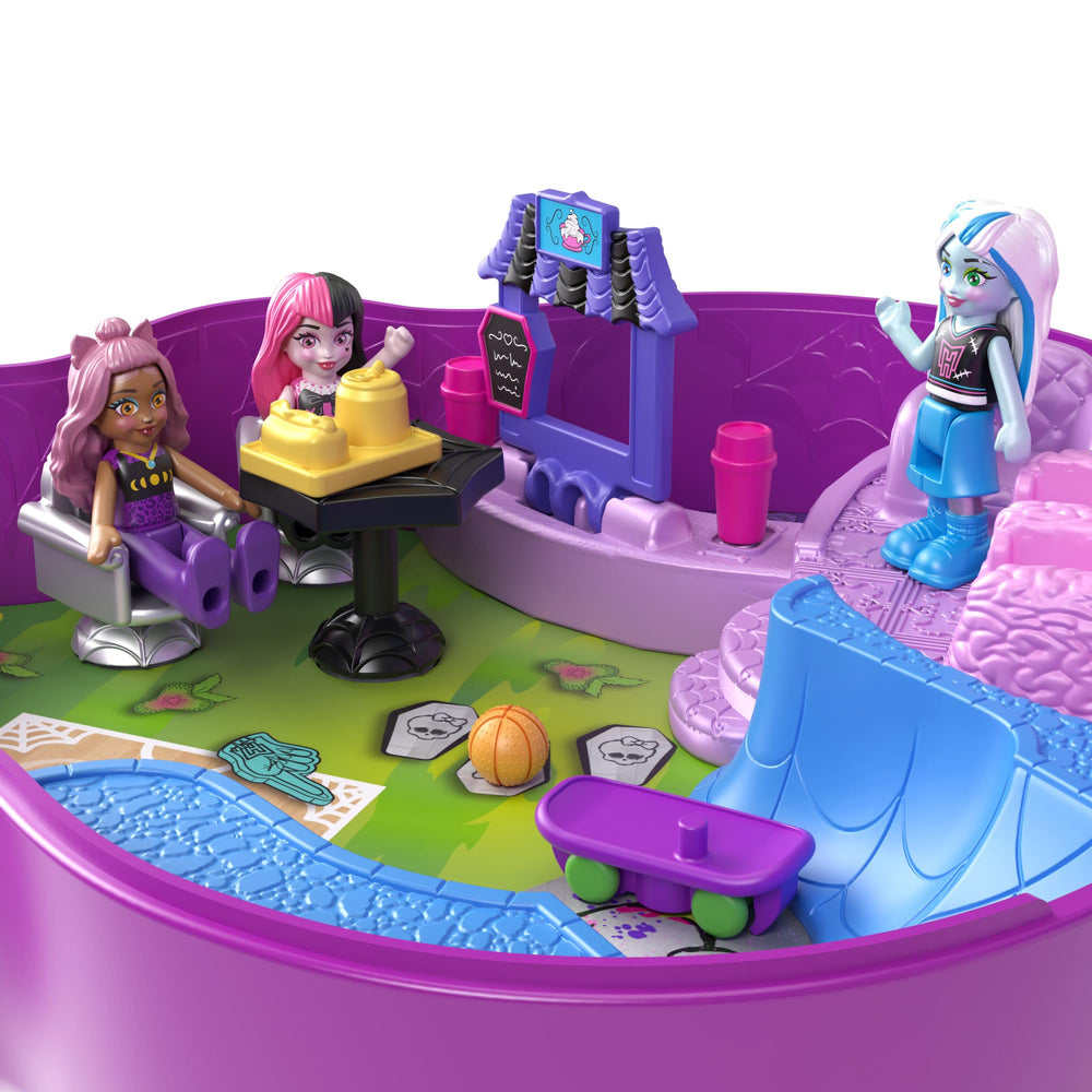 Polly Pocket Monster High skullete exterior with glitter bow invites collectibility.