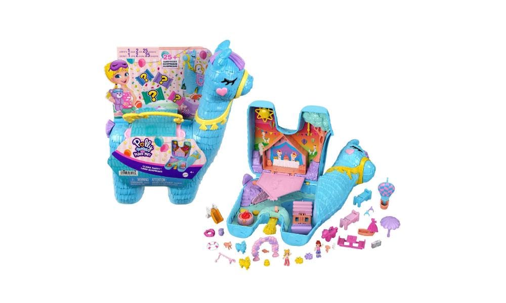 Polly Pocket Pajama Party llama compact opens to a portable sleepover world