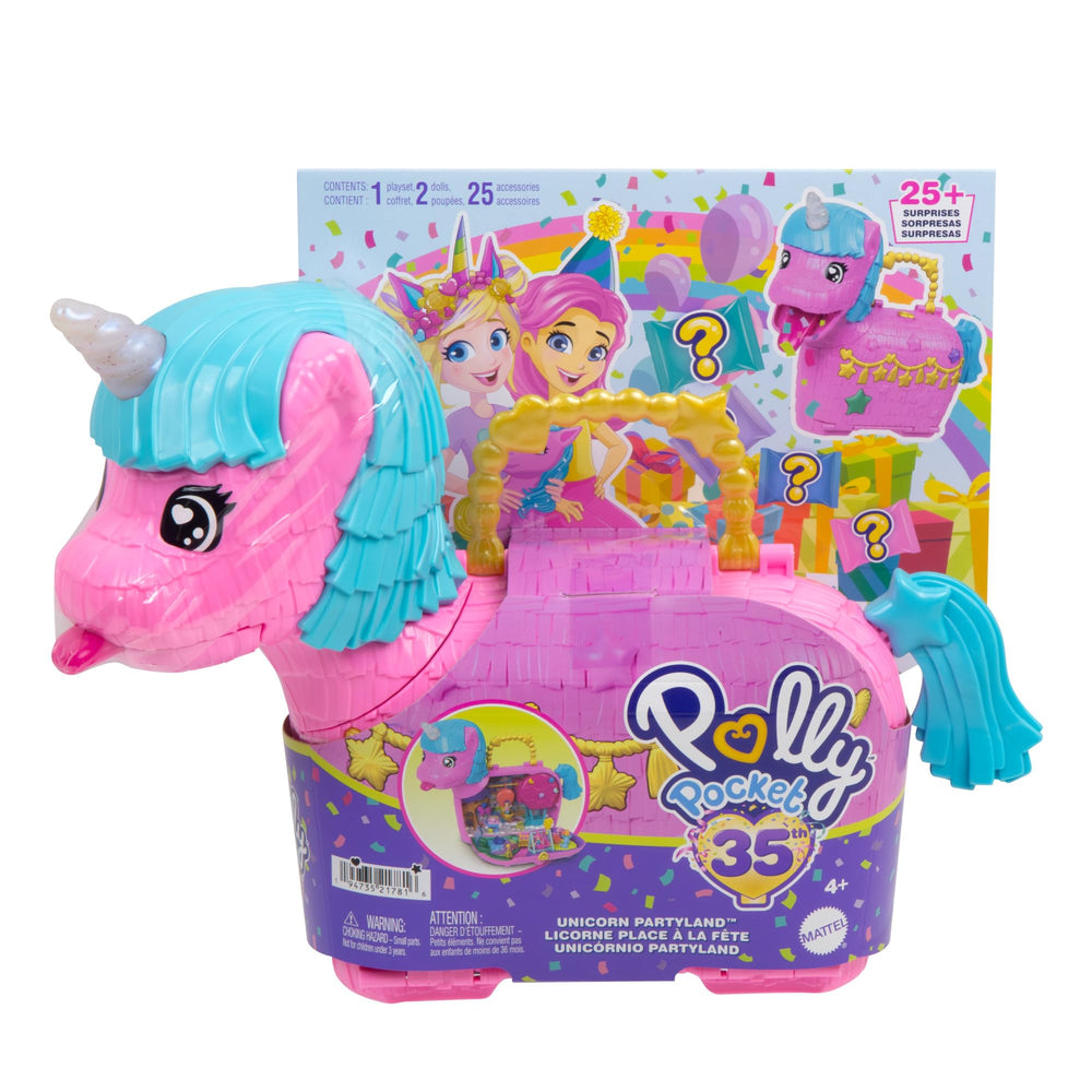 Polly Pocket party cake and balloons for sharing pretend celebrations with friends.