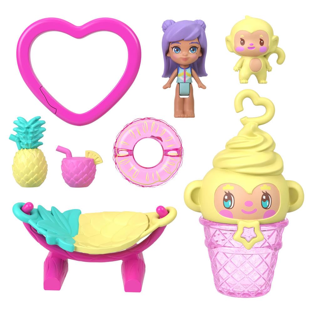 Polly Pocket Pineapple Monkey Compact open playset for tropical adventures.