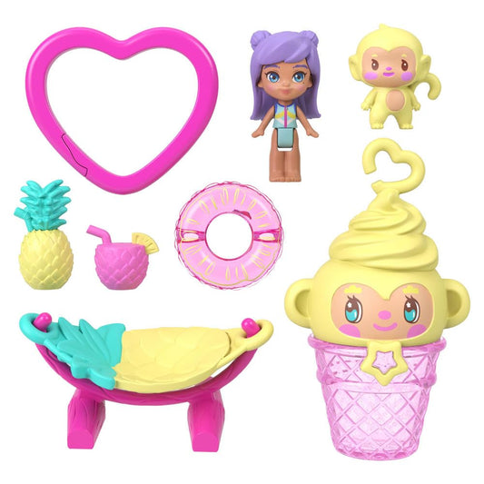 Polly Pocket Pineapple Monkey Compact open playset for tropical adventures.