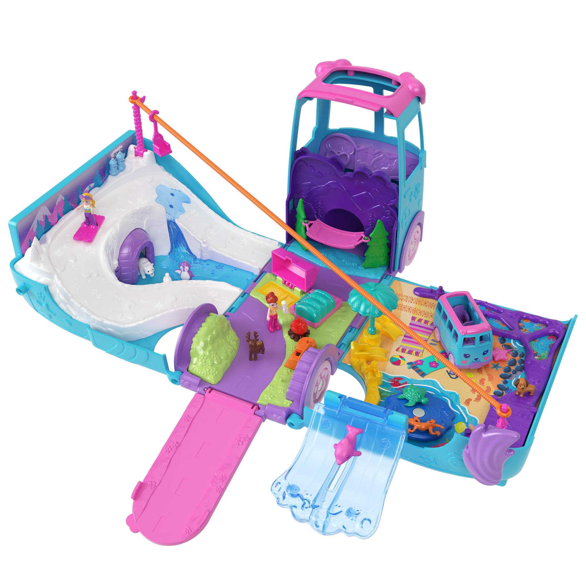 Polly Pocket pool scene with dolphin and turtle invites sunny pretend play.