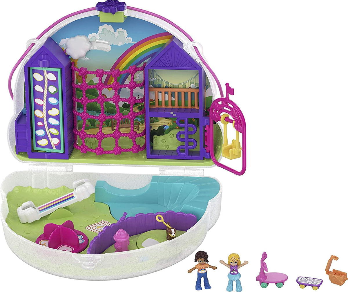Polly Pocket Rainbow Dream purse compact with dolls for portable play adventures.