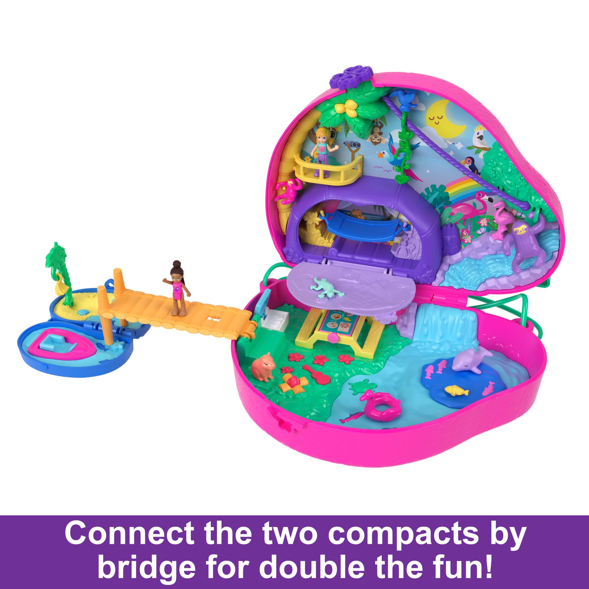 Polly Pocket Sloth 2-in-1 Purse Compact waterfall pool scene invites splashy play