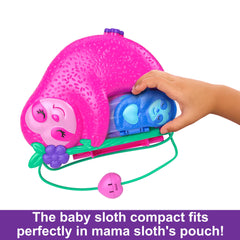 Polly Pocket Sloth 2-in-1 Purse Compact zipline ride with tropical friends adds excitement