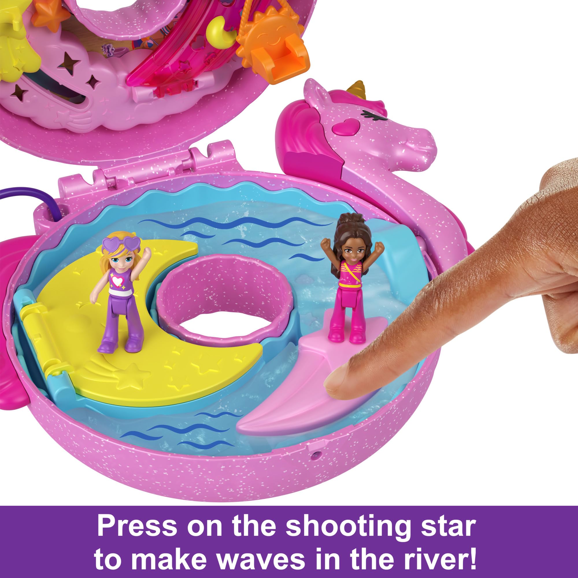 Polly Pocket Sparkle Cove hot tub moon shows color-change pieces reacting to water.