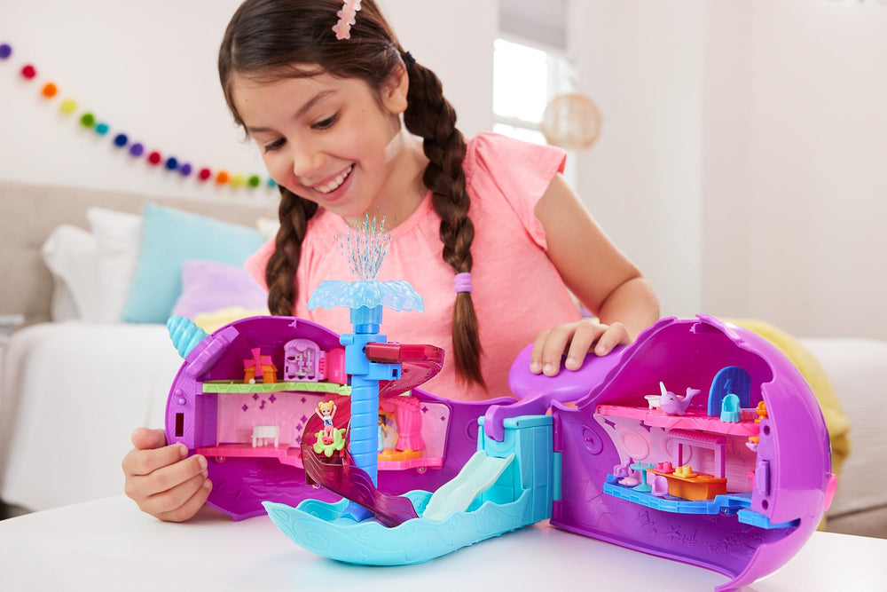 Polly Pocket Sparkle Cove Narwhal Boat interior tour with bedrooms and living spaces for imaginative role-play