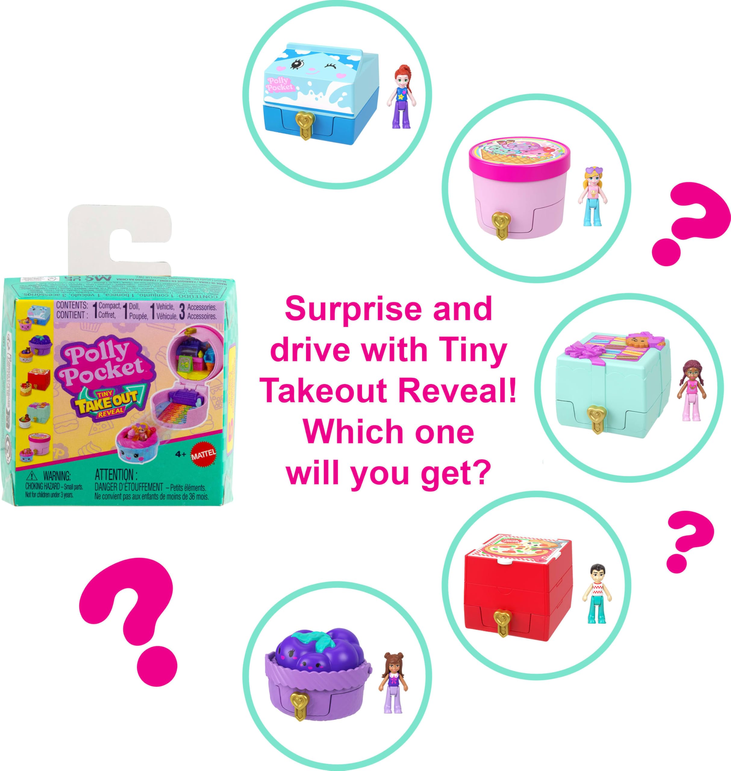 Polly Pocket Tiny Take Out Reveal cherry-pie compact opens to a dessert themed world.