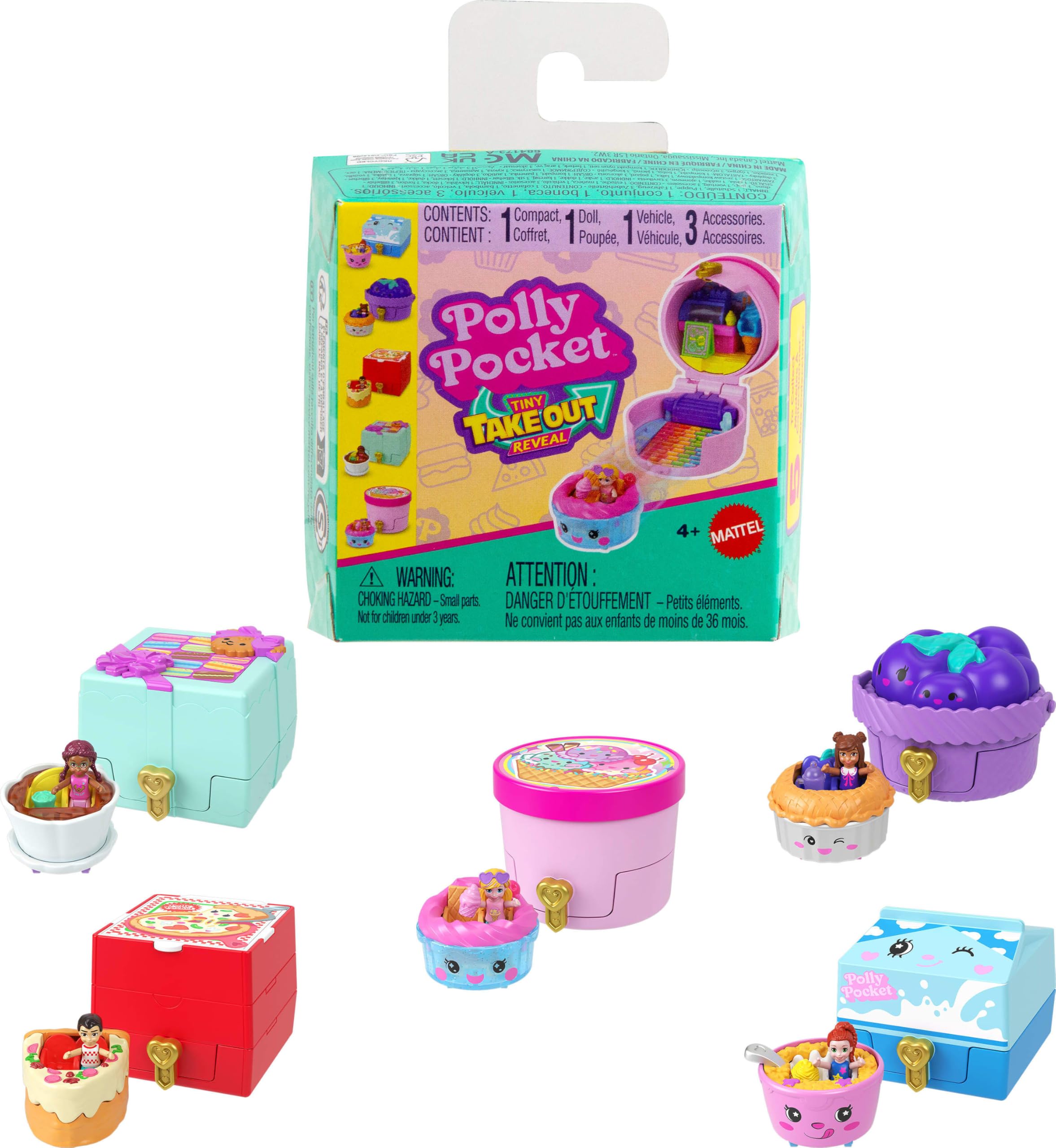 Polly Pocket Tiny Take Out Reveal pancake vehicle fuels imaginative play and storytelling.